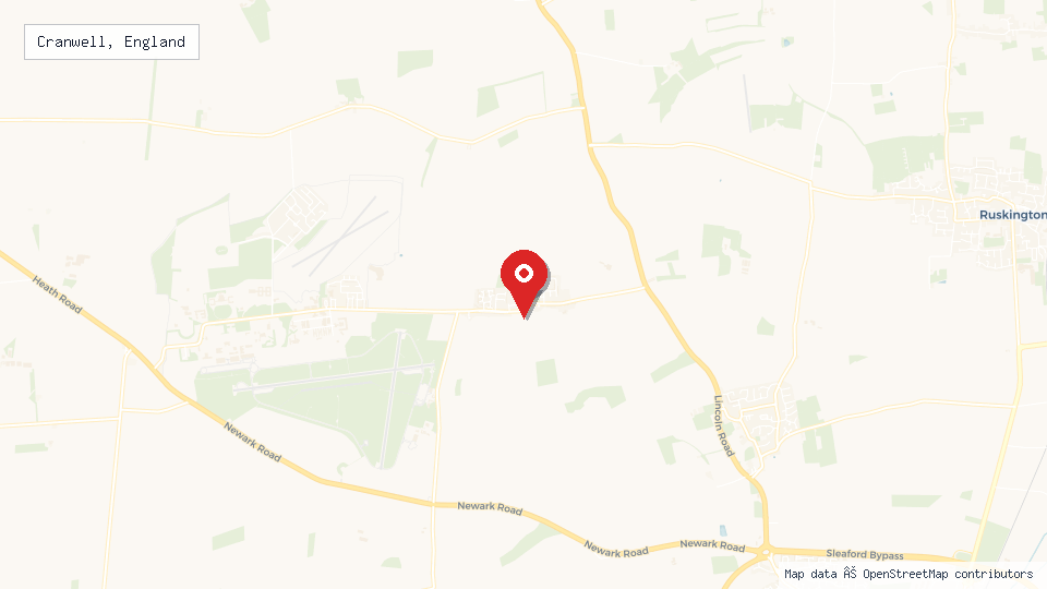Street map of Cranwell, England with location pin