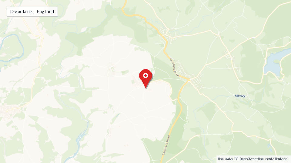 Street map of Crapstone, England with location pin