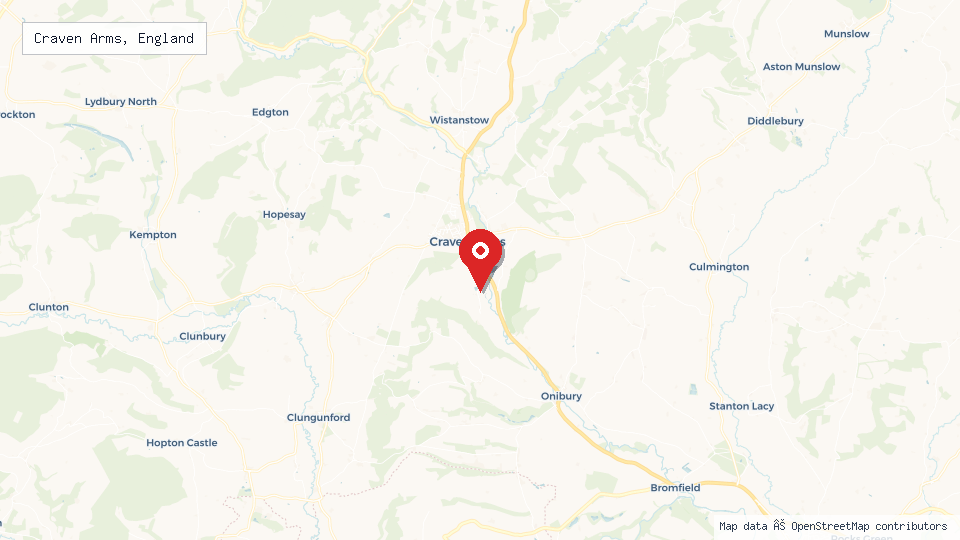 Street map of Craven Arms, England with location pin