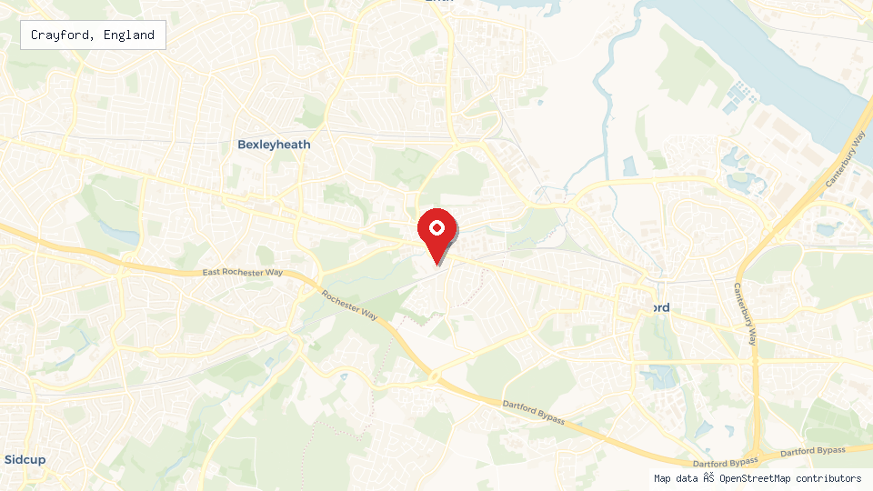 Street map of Crayford, England with location pin