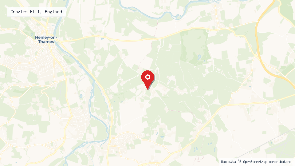 Street map of Crazies Hill, England with location pin