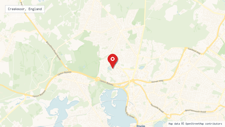 Street map of Creekmoor, England with location pin