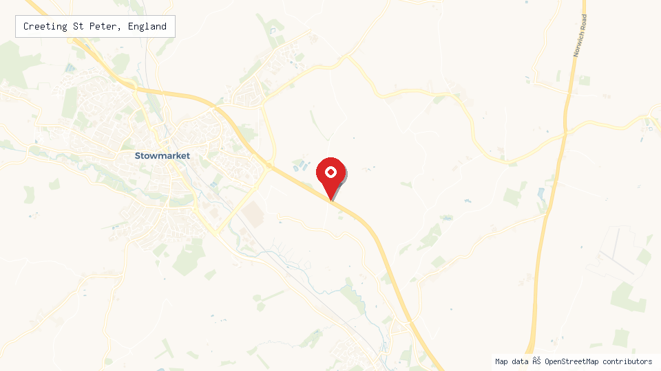Street map of Creeting St Peter, England with location pin