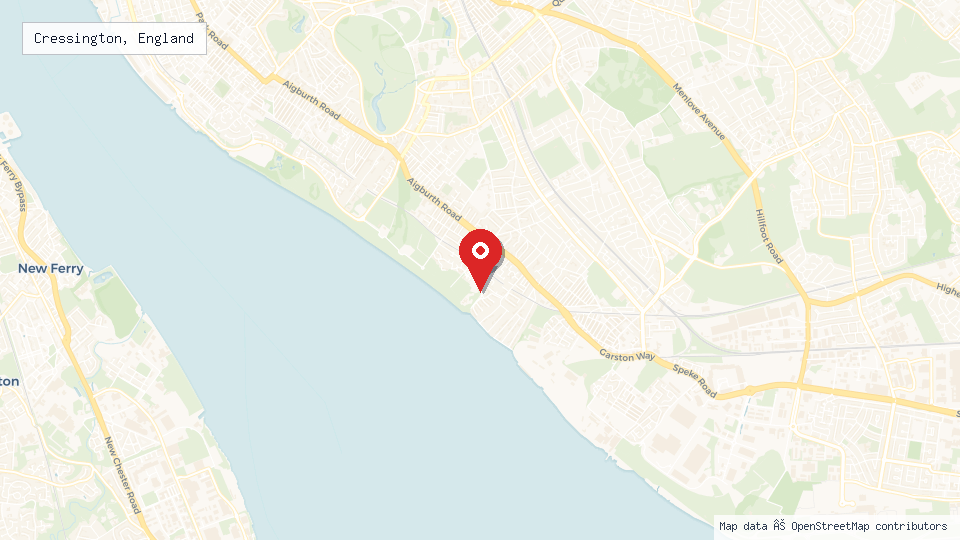 Street map of Cressington, England with location pin