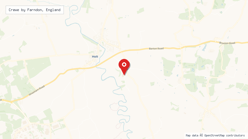 Street map of Crewe by Farndon, England with location pin