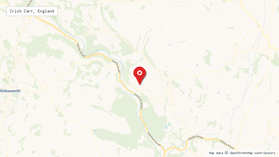 Street map of Crich Carr, England with location pin