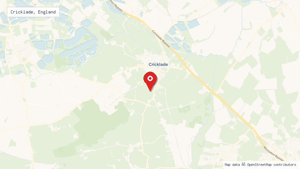 Street map of Cricklade, England with location pin