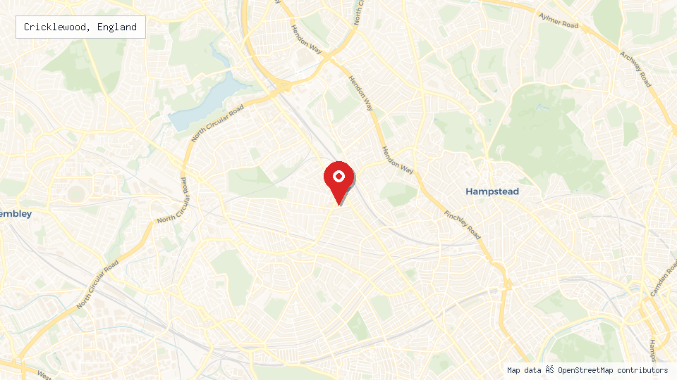 Street map of Cricklewood, England with location pin