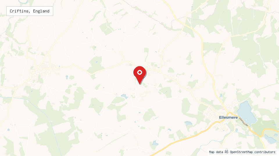 Street map of Criftins, England with location pin