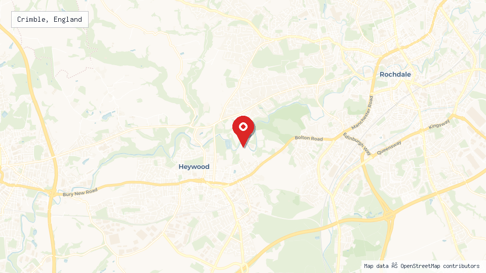 Street map of Crimble, England with location pin