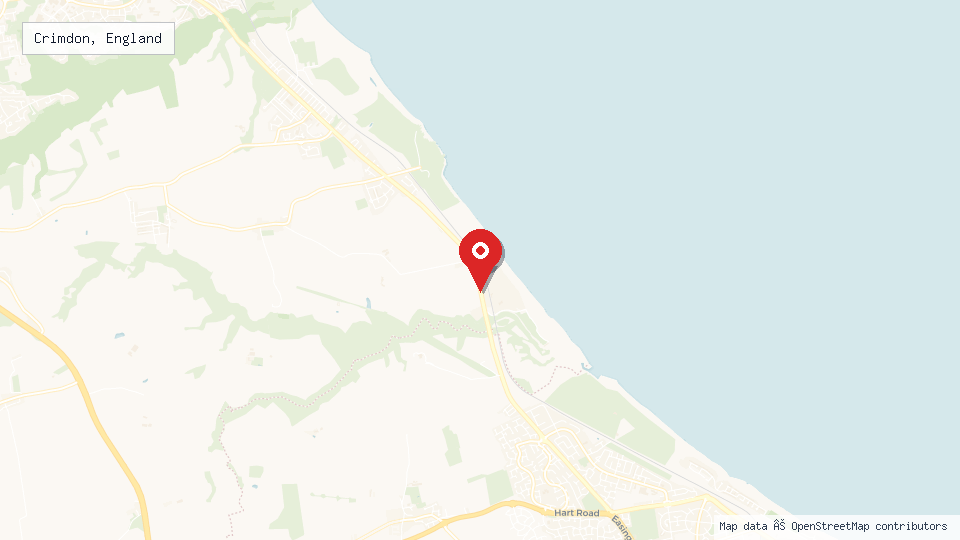 Street map of Crimdon, England with location pin