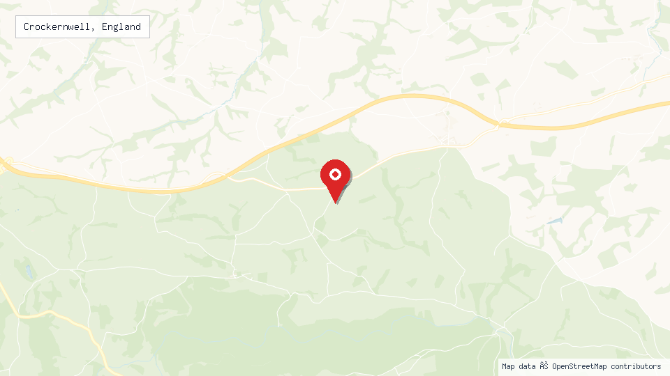 Street map of Crockernwell, England with location pin