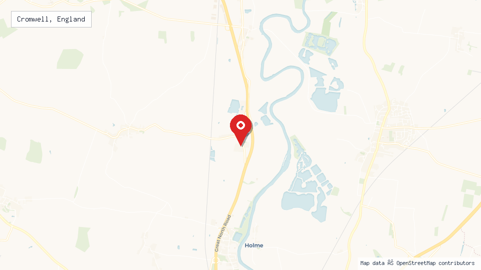 Street map of Cromwell, England with location pin
