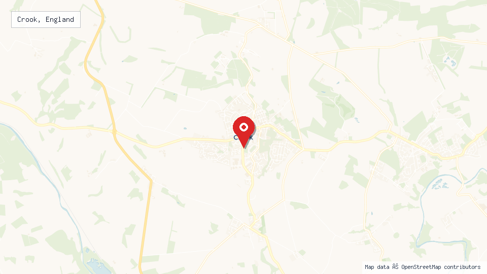 Street map of Crook, England with location pin