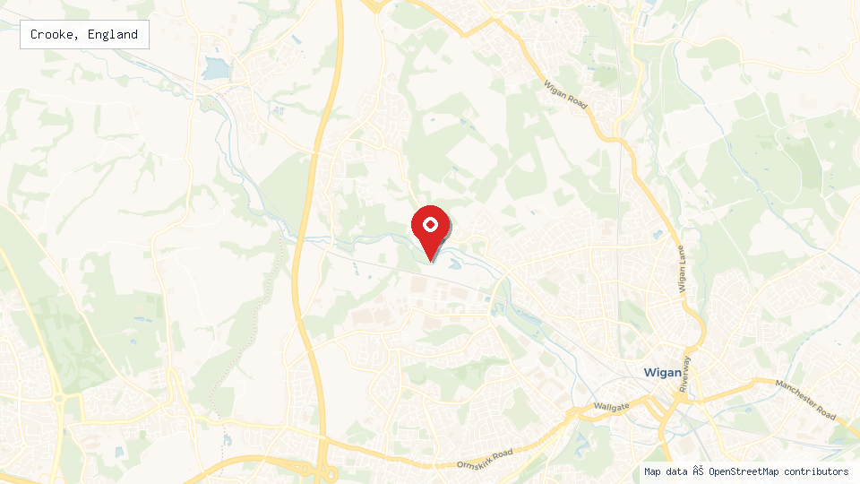 Street map of Crooke, England with location pin