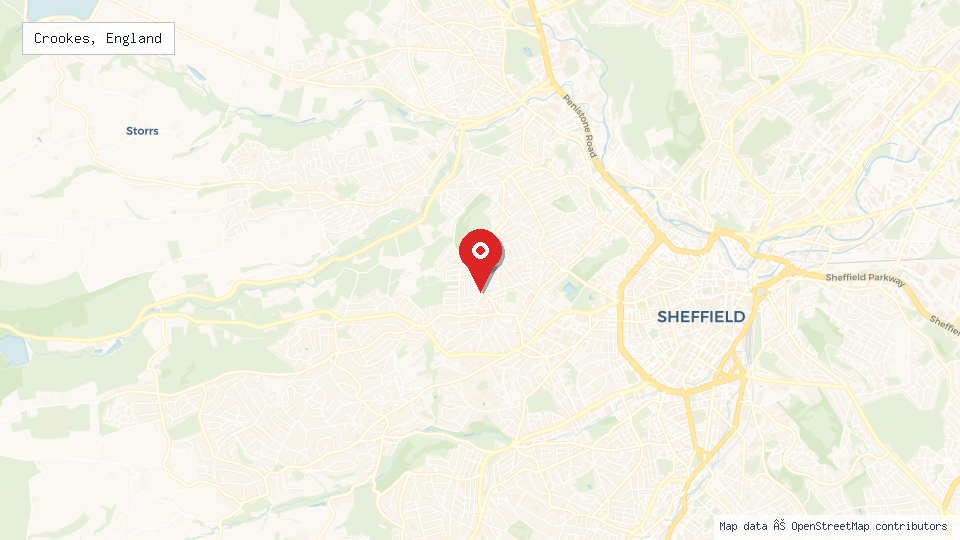 Street map of Crookes, England with location pin