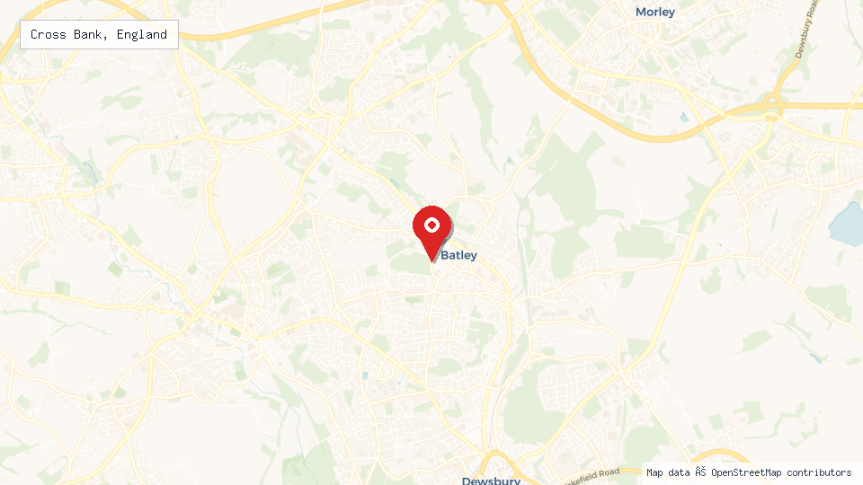 Street map of Cross Bank, England with location pin