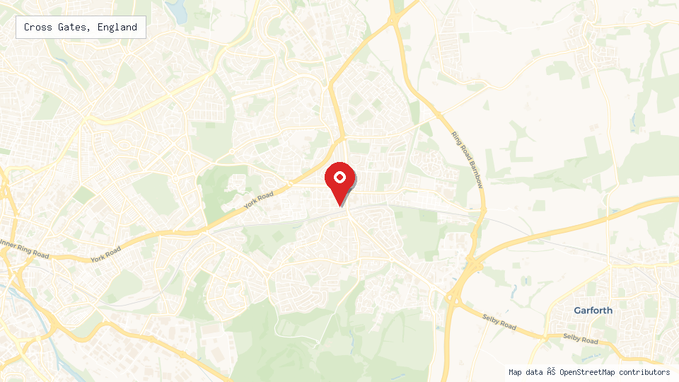 Street map of Cross Gates, England with location pin