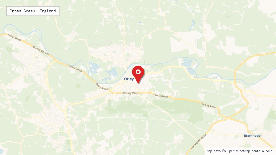Street map of Cross Green, England with location pin