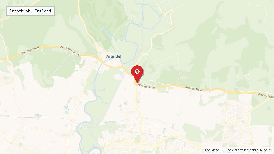 Street map of Crossbush, England with location pin