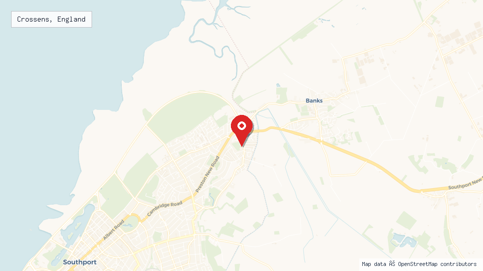 Street map of Crossens, England with location pin