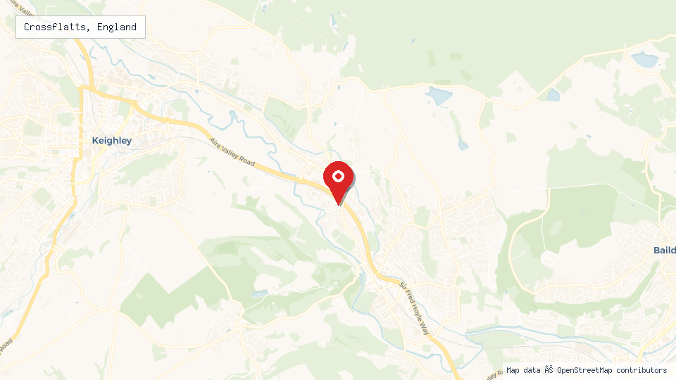 Street map of Crossflatts, England with location pin