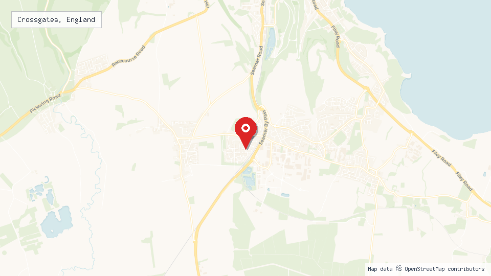 Street map of Crossgates, England with location pin