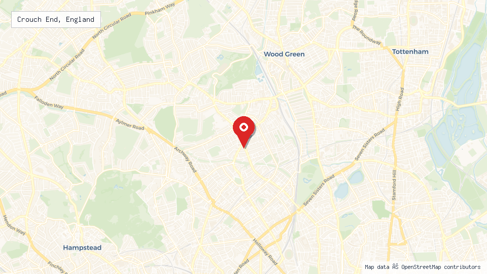Street map of Crouch End, England with location pin