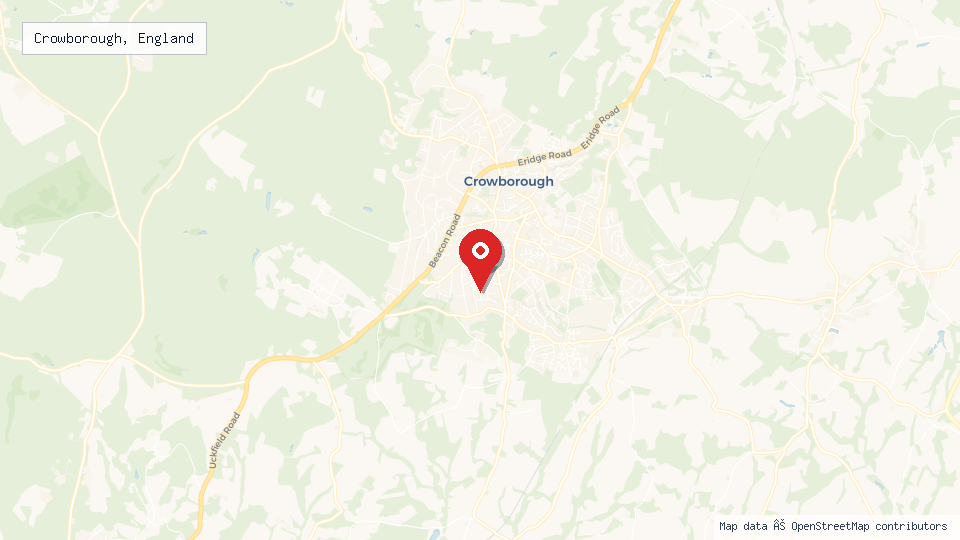 Street map of Crowborough, England with location pin