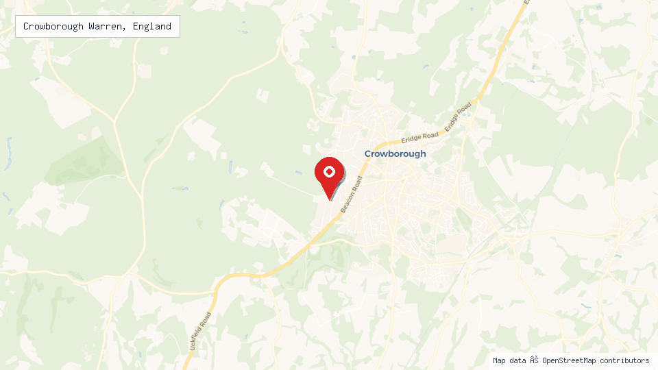 Street map of Crowborough Warren, England with location pin