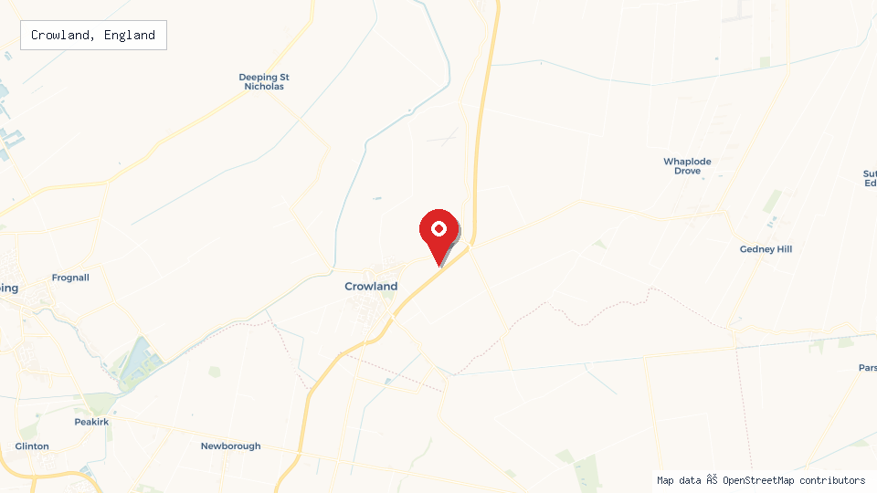 Street map of Crowland, England with location pin