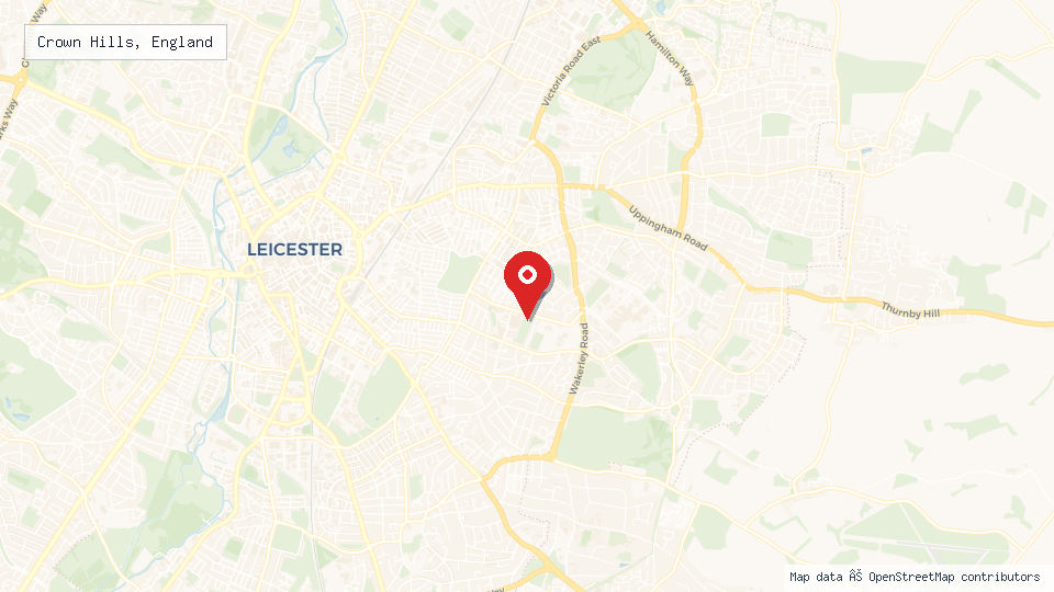 Street map of Crown Hills, England with location pin