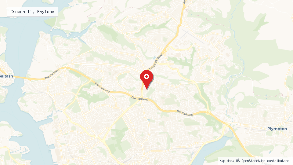 Street map of Crownhill, England with location pin