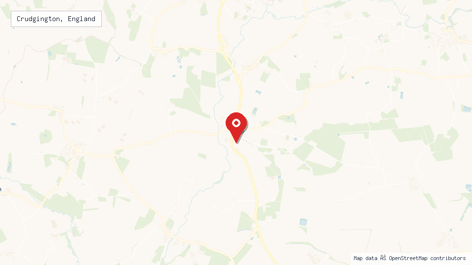 Street map of Crudgington, England with location pin