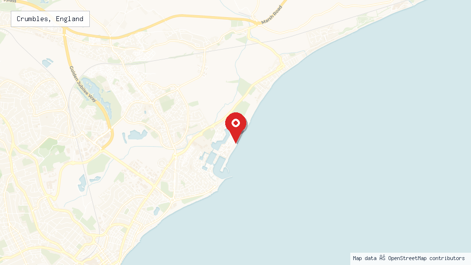 Street map of Crumbles, England with location pin