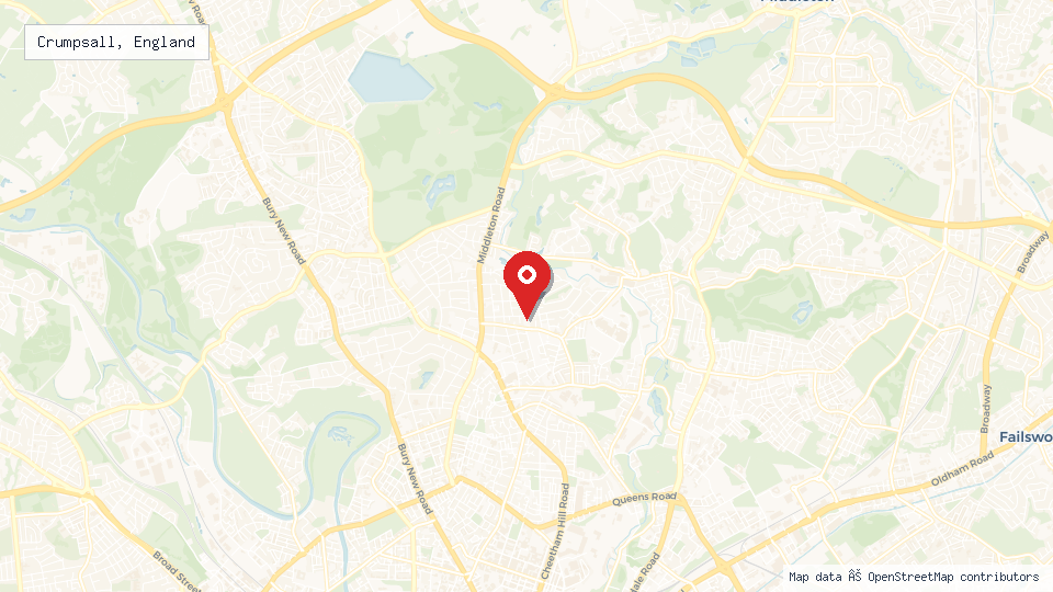 Street map of Crumpsall, England with location pin