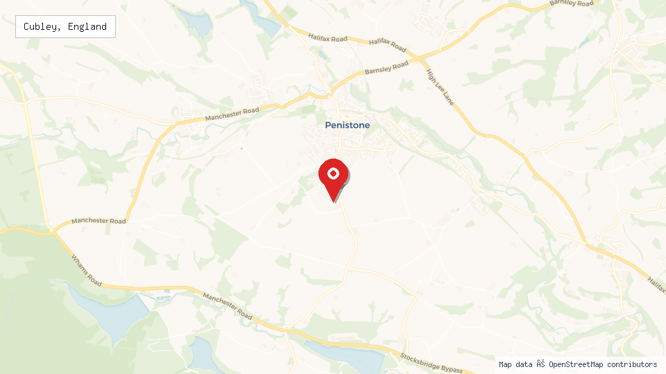 Street map of Cubley, England with location pin