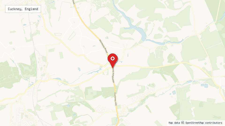 Street map of Cuckney, England with location pin