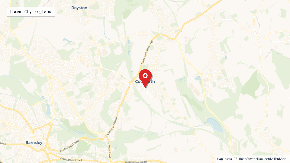 Street map of Cudworth, England with location pin