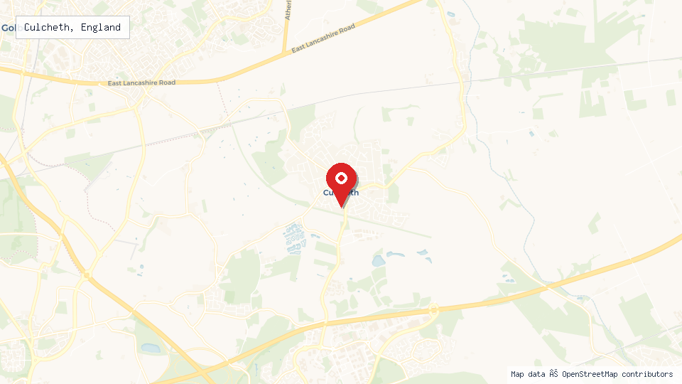 Street map of Culcheth, England with location pin