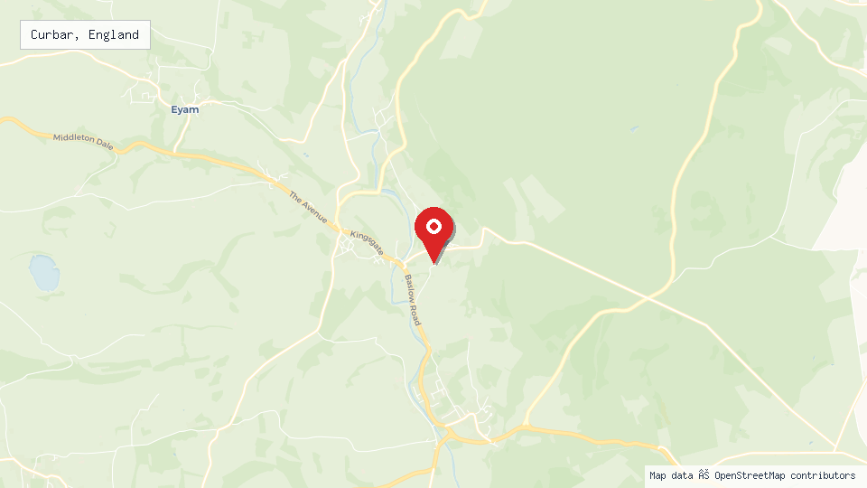 Street map of Curbar, England with location pin