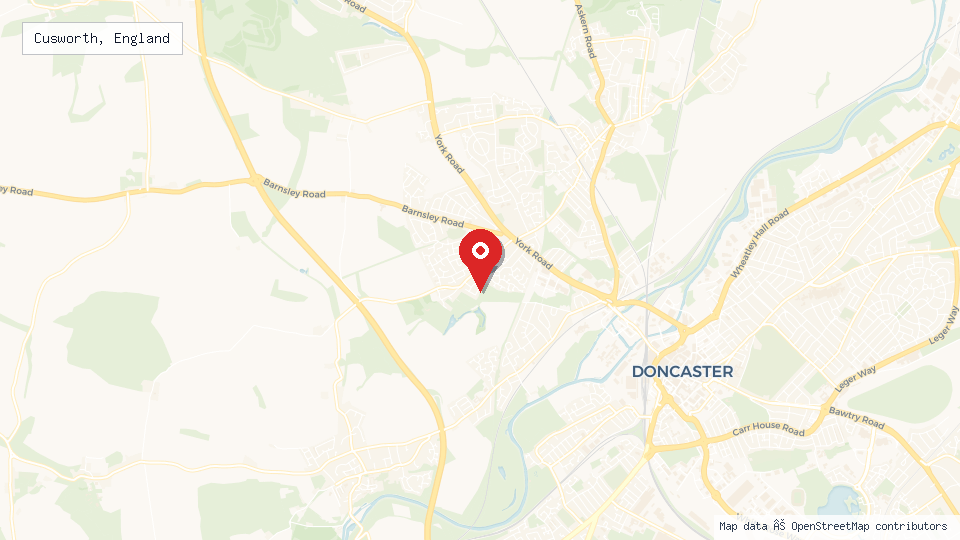 Street map of Cusworth, England with location pin