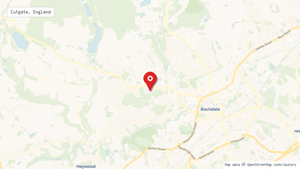 Street map of Cutgate, England with location pin