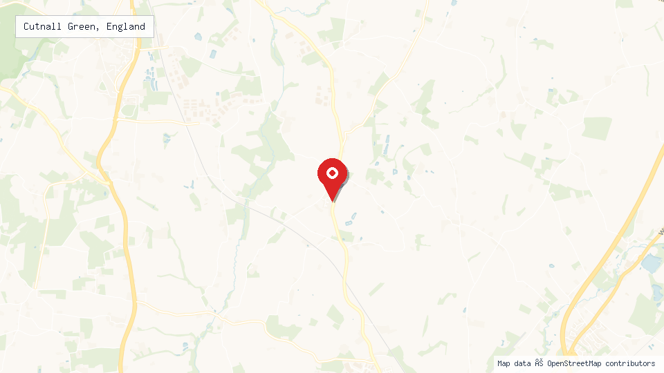 Street map of Cutnall Green, England with location pin