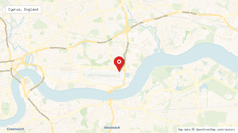 Street map of Cyprus, England with location pin