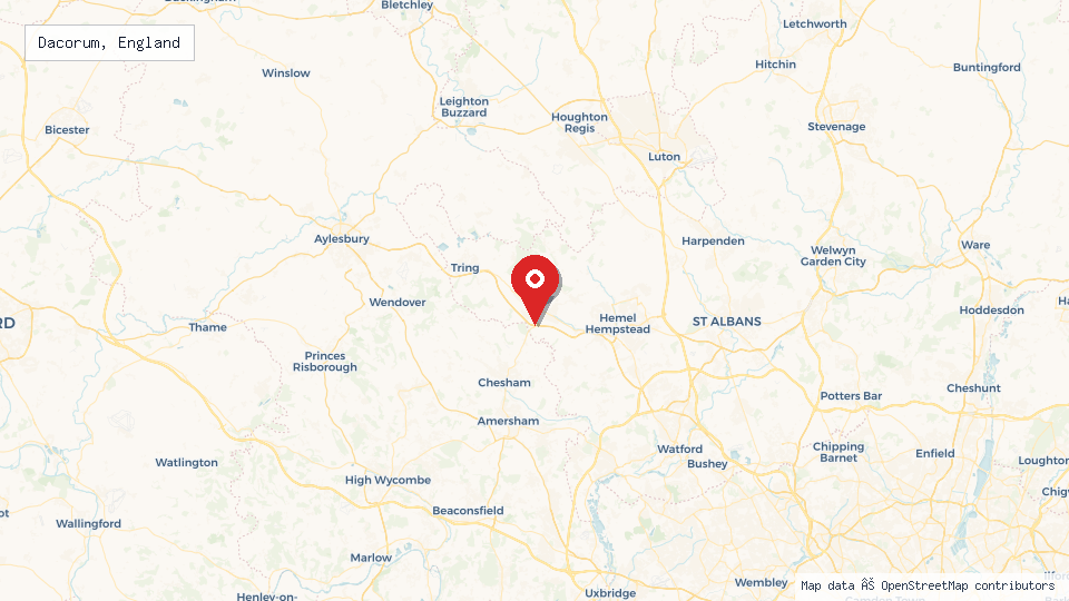 Street map of Dacorum, England with location pin