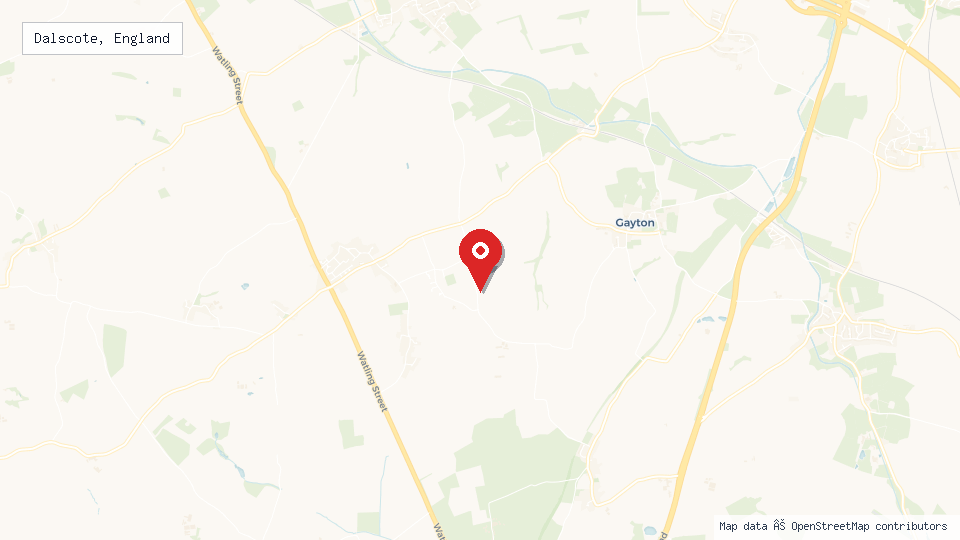 Street map of Dalscote, England with location pin