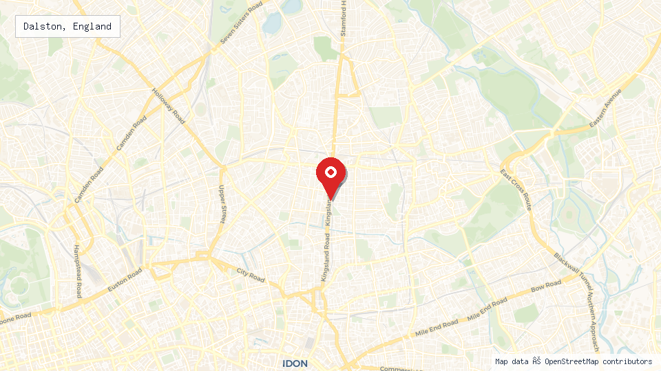 Street map of Dalston, England with location pin