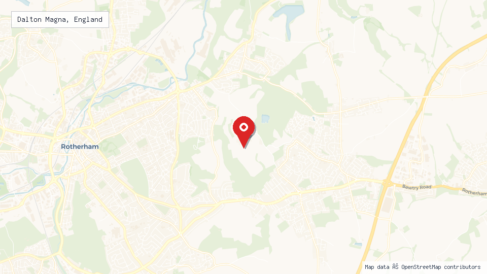 Street map of Dalton Magna, England with location pin