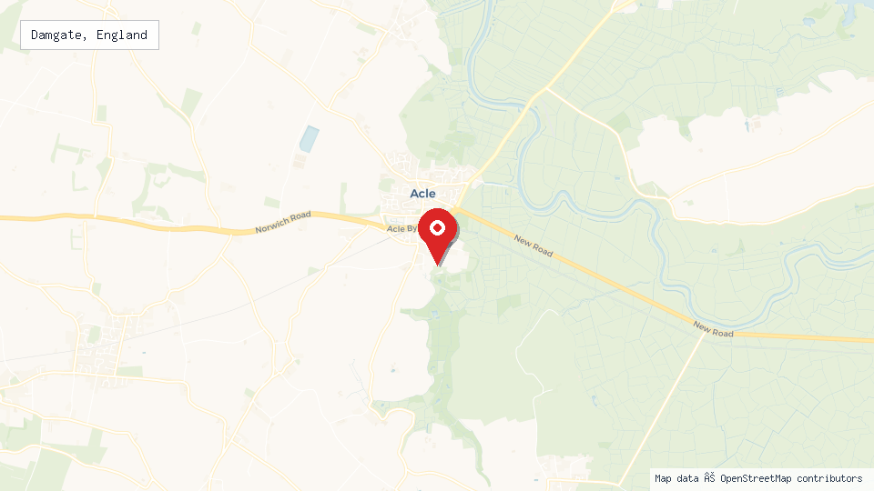 Street map of Damgate, England with location pin